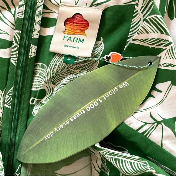 NEW FARM Rio Forest Soul Mix Midi Dress Tropical Green White Tiered Size XL - Picture 15 of 16